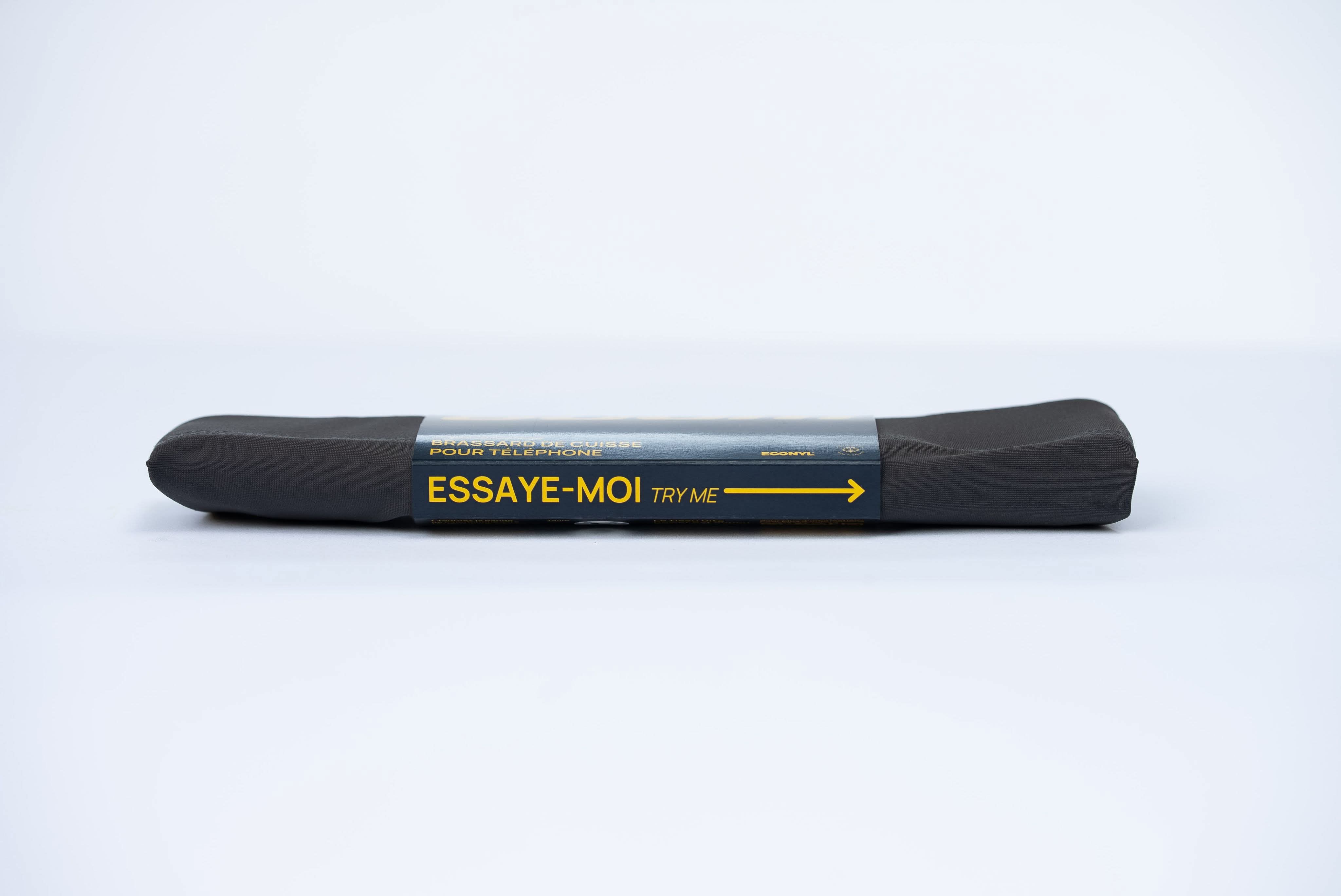 Side of folded 800m THIGHBAND packaging with Try Me label.